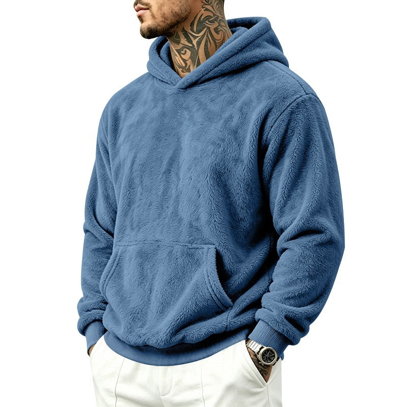 Herren Kuscheliger Fleece-Hoodie mit Kängurutasche und geripptem Saum – Cavarno