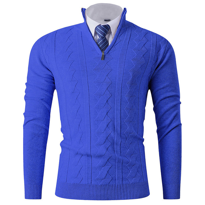 Herren eleganter Stehkragenpullover mit strukturiertem Zipper Echoarchiv