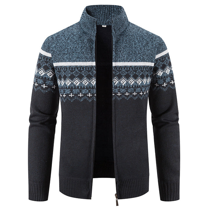 Herren Strickjacke mit modernem Norwegermuster und Stehkragen Echoarchiv