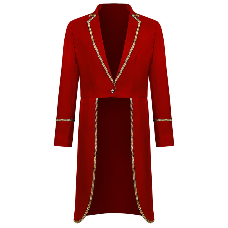Damen nan langer taillierter Blazer-Mantel mit goldener Kettendetail und einreihigem Verschluss Echo Archiv
