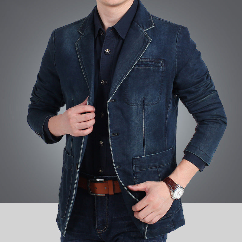 Herren nan Jeansblazer mit Used-Effekt, schmaler Schnitt, Brustleistentasche und aufgesetzten Taschen Echo Archiv
