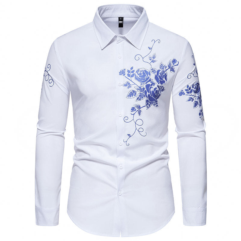 Herren Slim-Fit Langarmhemd mit floralem Print und tailliertem Schnitt Echo Archiv