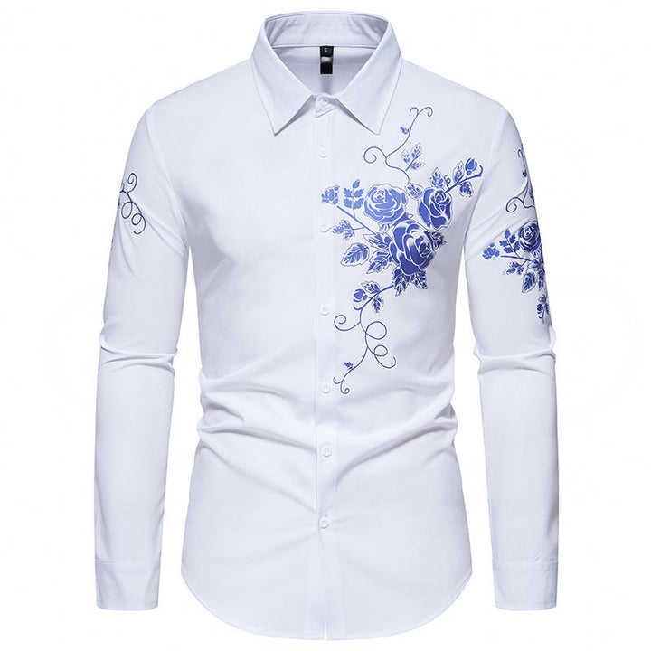 Herren Slim-Fit Langarmhemd mit floralem Print und tailliertem Schnitt Echo Archiv
