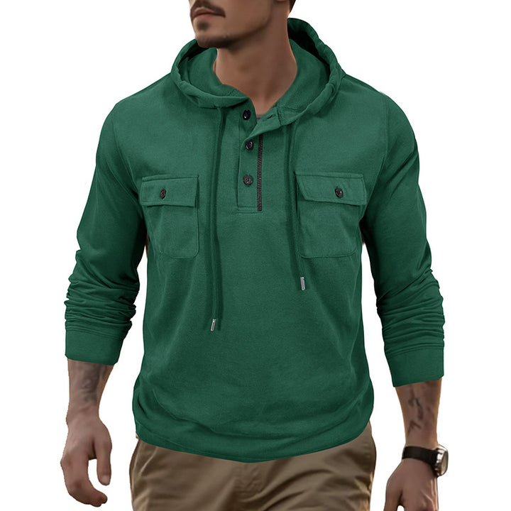 Herren Kapuzenshirt mit praktischen Brusttaschen und modischem Henley-Ausschnitt Echoarchiv