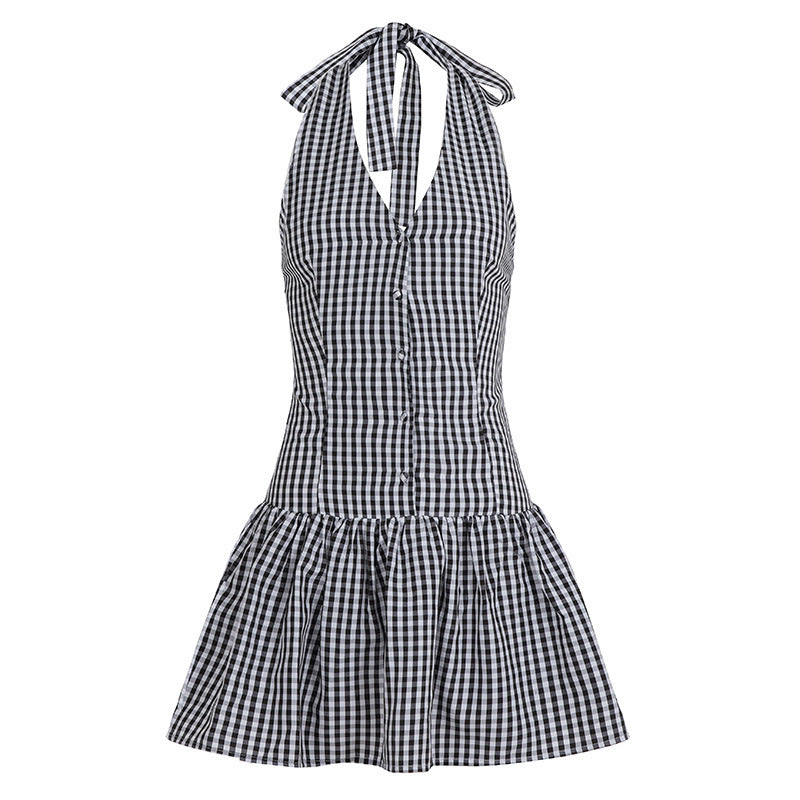 Damen V-Ausschnitt Kleid mit schwingendem Saum und Knopfdetails Echo Archiv