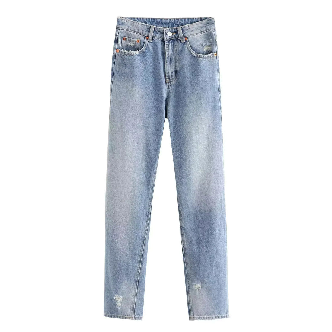Damen Highwaist Straight-Leg Jeans mit leichter Distressed-Optik, Five-Pocket und taillierter Passform – Dénora