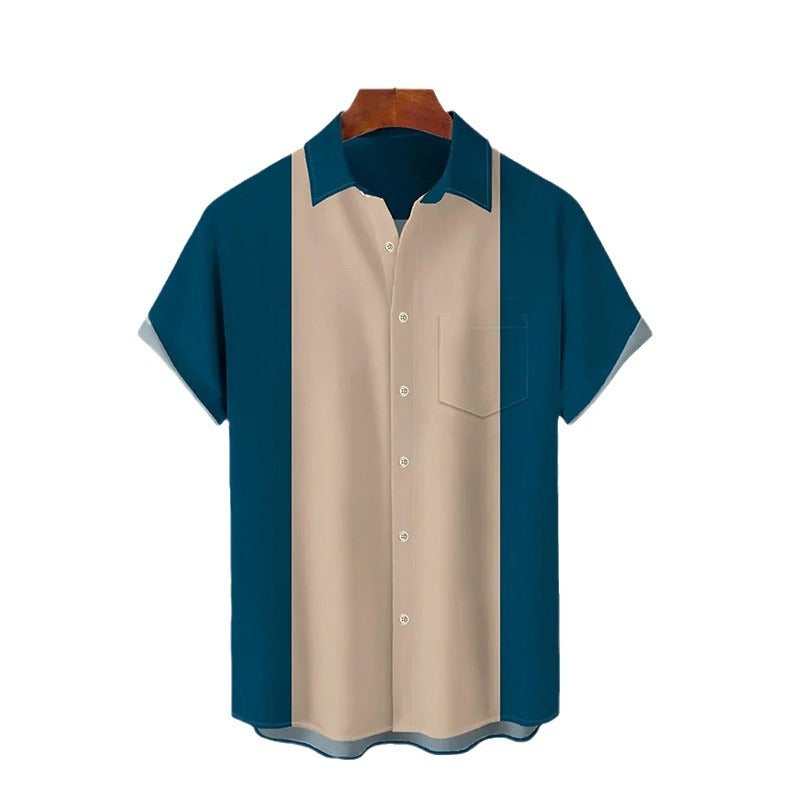 Herren elegantes Kurzarm-Hemd mit modischem Farbblockdesign Echoarchiv