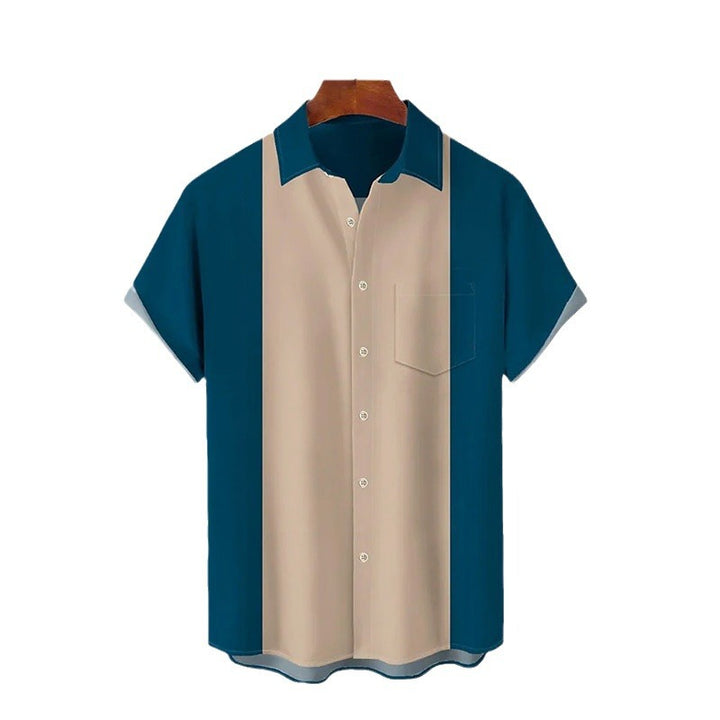 Herren elegantes Kurzarm-Hemd mit modischem Farbblockdesign Echoarchiv