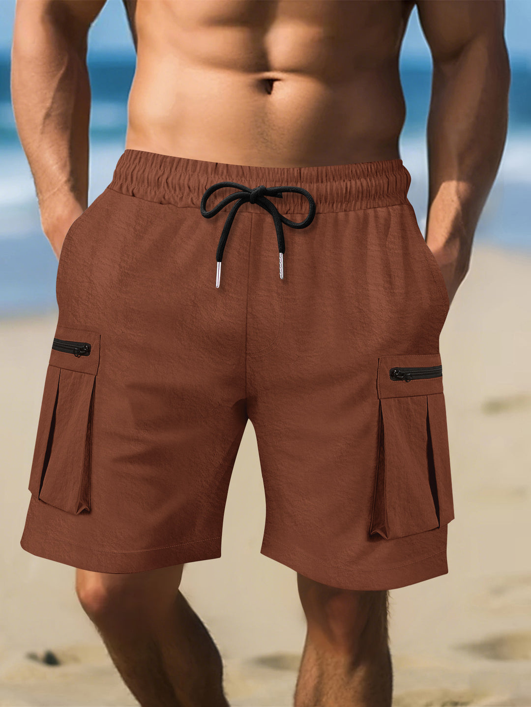 Herren Cargo-Shorts mit praktischen Reißverschlusstaschen und elastischem Bund Echoarchiv