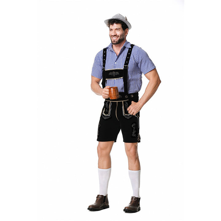 Herren nan bayerisches Trachten-Set Kniebundhose mit besticktem Vorderspiegel und verstellbaren Hosenträgern Echo Archiv