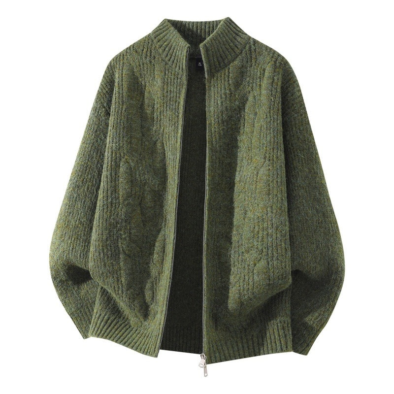 Damen Weicher Oversize‑Zopfmuster‑Cardigan mit Stehkragen & Zwei‑Wege‑Reißverschluss Echoarchiv