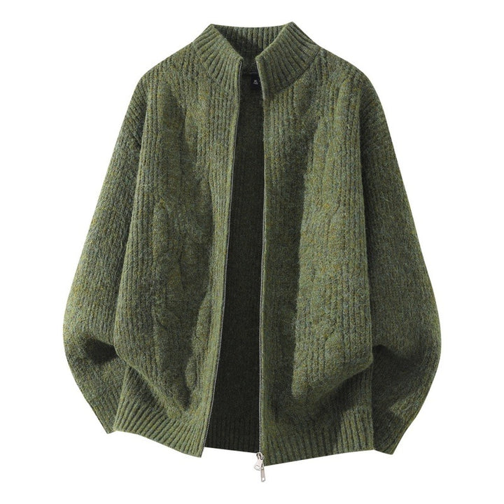 Damen Weicher Oversize‑Zopfmuster‑Cardigan mit Stehkragen & Zwei‑Wege‑Reißverschluss Echoarchiv