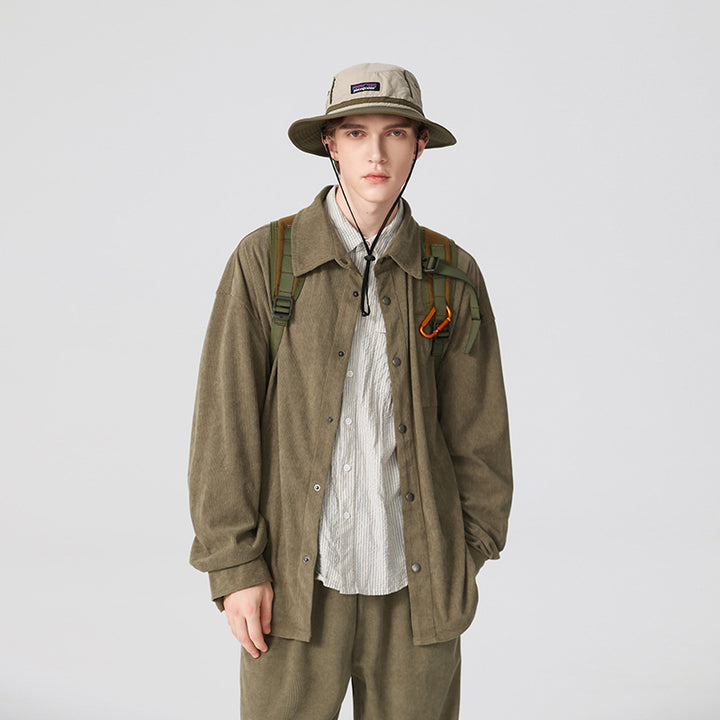 Herren Oversize-Cordhemdjacke mit Druckknöpfen und Brusttasche Echo Archiv