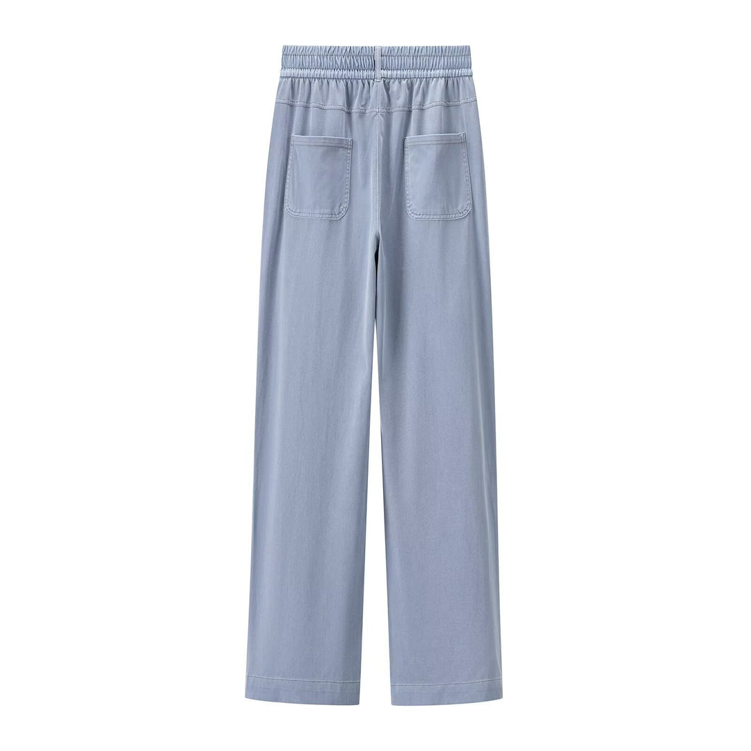 Damen weite High-Waist-Loungehose aus fließender Viskoseoptik mit Elastbund und Eingrifftaschen Echo Archiv