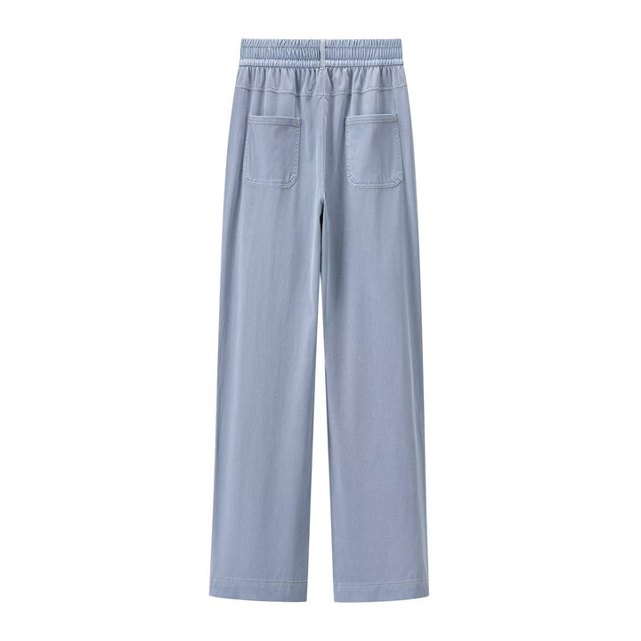 Damen weite High-Waist-Loungehose aus fließender Viskoseoptik mit Elastbund und Eingrifftaschen Echo Archiv