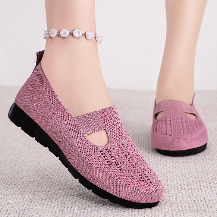 Damen nan atmungsaktiver gestrickter Mary-Jane-Slipper mit elastischem Riemen und rutschfester Keilsohle Echo Archiv
