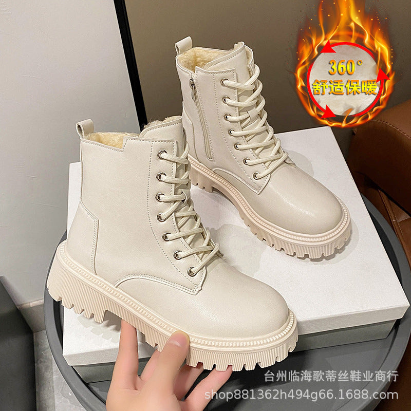 Damen Gefütterte Schnür-Bikerboots mit dicker Profilsohle – Lioré