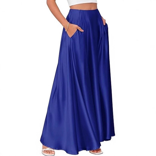 Damen Maxirock mit Taschen und taillenbetontem hoher Bund aus fließendem Chiffon Echoarchiv