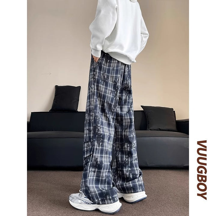 Herren weite karierte Flanellhose mit Kordelzug im Baggy-Schnitt Echoarchiv