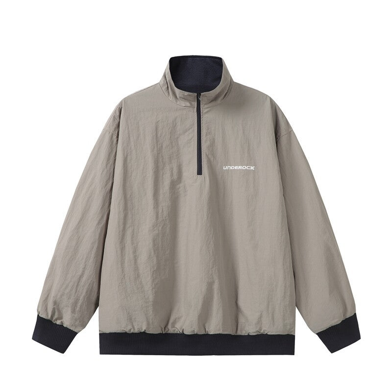 Unisex Oversize Windbreaker-Pullover mit halbem Reißverschluss und geripptem Saum Echoarchiv