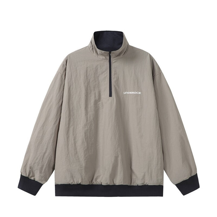 Unisex Oversize Windbreaker-Pullover mit halbem Reißverschluss und geripptem Saum Echoarchiv