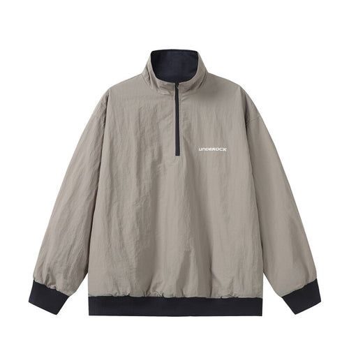 Unisex Oversize Windbreaker-Pullover mit halbem Reißverschluss und geripptem Saum Echoarchiv