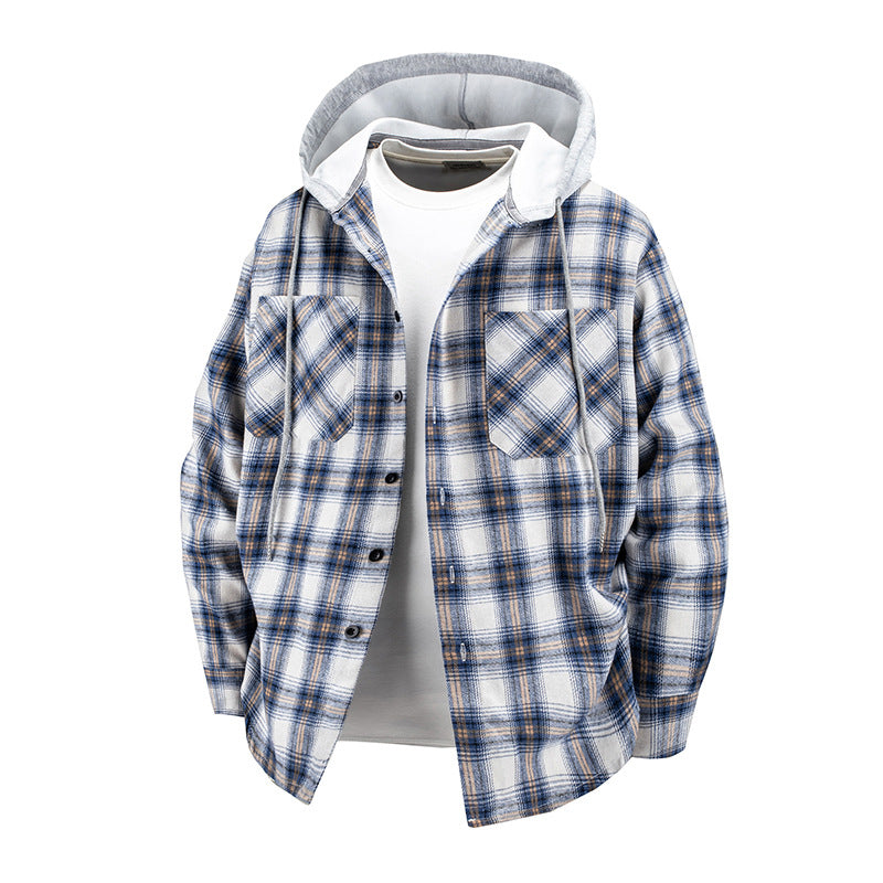 Herren -Layered-Flanell-Overshirt mit angenähter Kapuze und Brusttaschen Echo Archiv