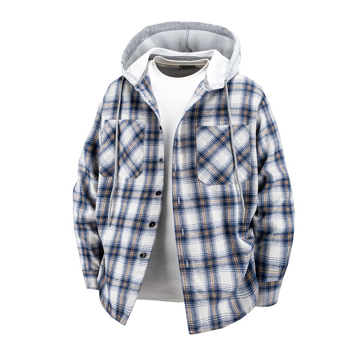 Herren -Layered-Flanell-Overshirt mit angenähter Kapuze und Brusttaschen Echo Archiv