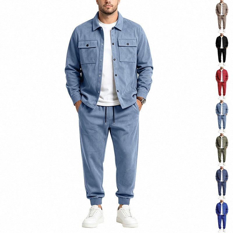 Herren Modernes Overshirt- und Jogginghosen-Set aus Mikrofleece mit Brustklappen Echoarchiv