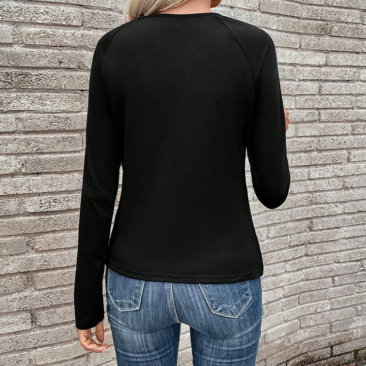 Damen gerafftes Langarmshirt mit Knotendetail und asymmetrischem Saum – Avérine