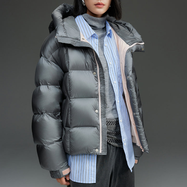 Damen Kurze Stepp-Daunenjacke mit Kapuze Echoarchiv