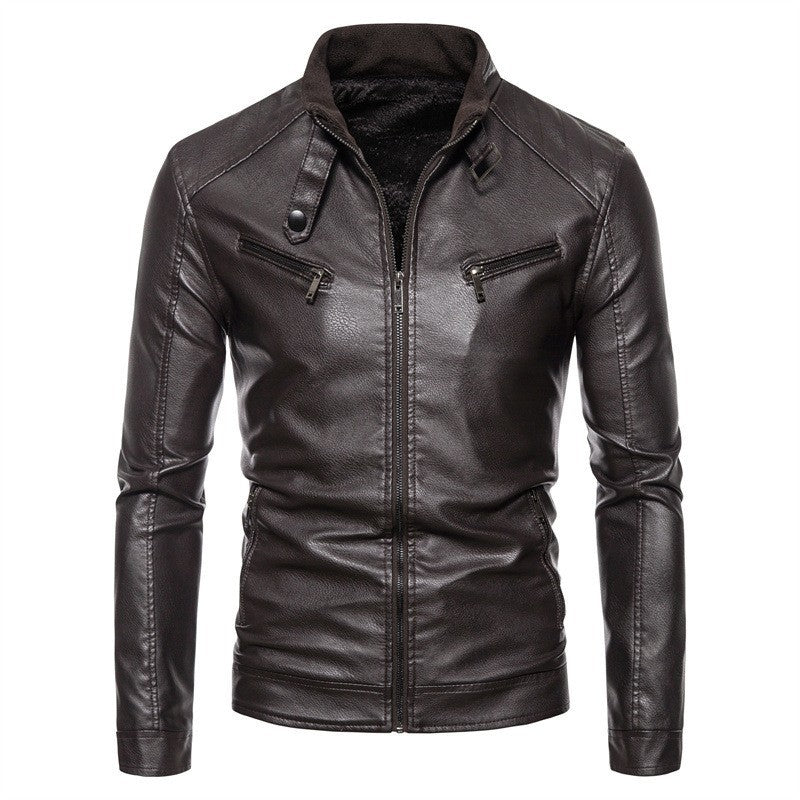 Herren Slim-Fit Kunstleder-Bikerjacke mit Stehkragen, Reißverschlusstaschen und weichem Innenfutter Echo Archiv