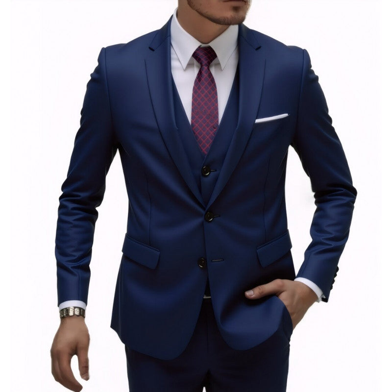 Herren Eleganter taillierter dreiteiliger Anzug mit Weste und leichtem Stretch Echo Archiv