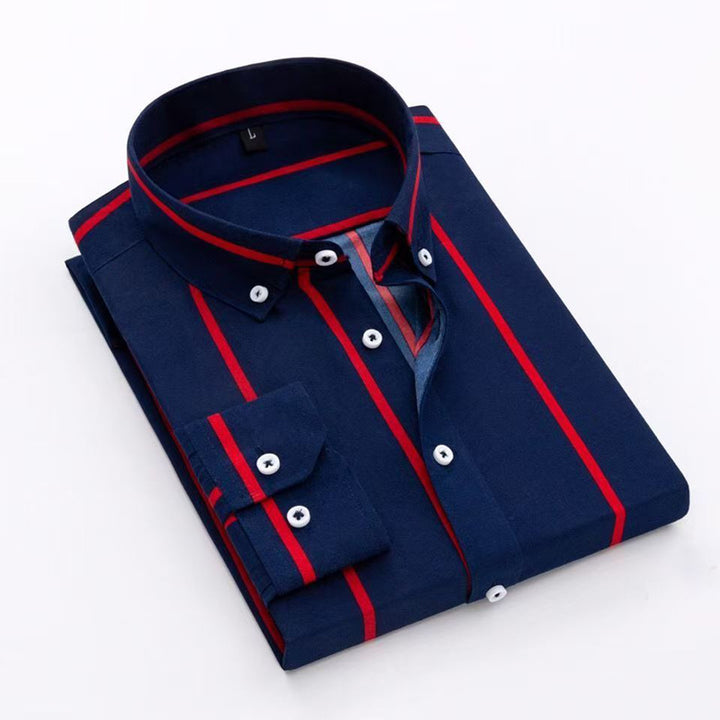 Herren nan gestreiftes Business-Hemd mit Button-Down-Kragen, Brusttasche und bügelleichtem Baumwollmix Echo Archiv