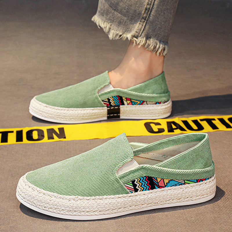 Damen Espadrille-Slipper aus Canvas mit geflochtener Jute-Sohle und farbigem Ethno-Detail Echoarchiv
