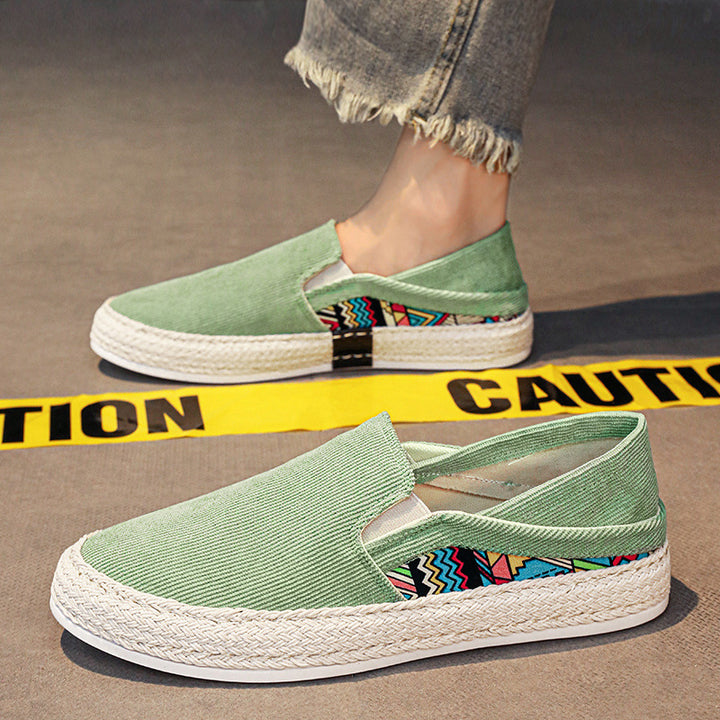 Damen Espadrille-Slipper aus Canvas mit geflochtener Jute-Sohle und farbigem Ethno-Detail Echoarchiv