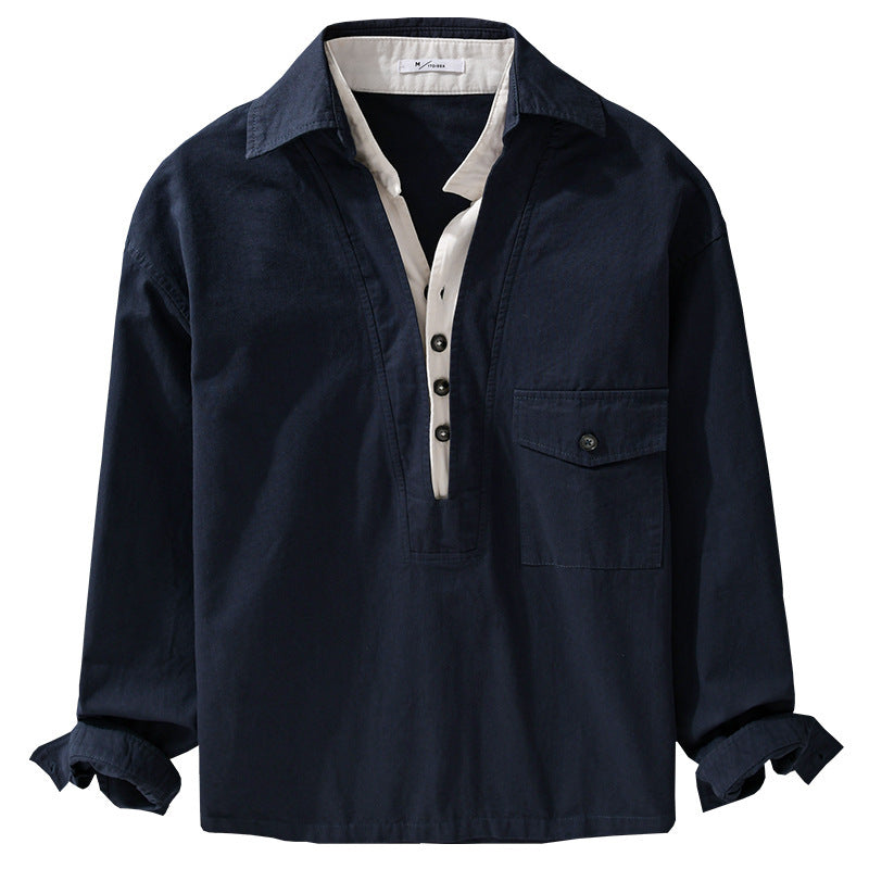 Herren Overshirt-Hemd mit halber Knopfleiste und aufgesetzter Brusttasche Echoarchiv