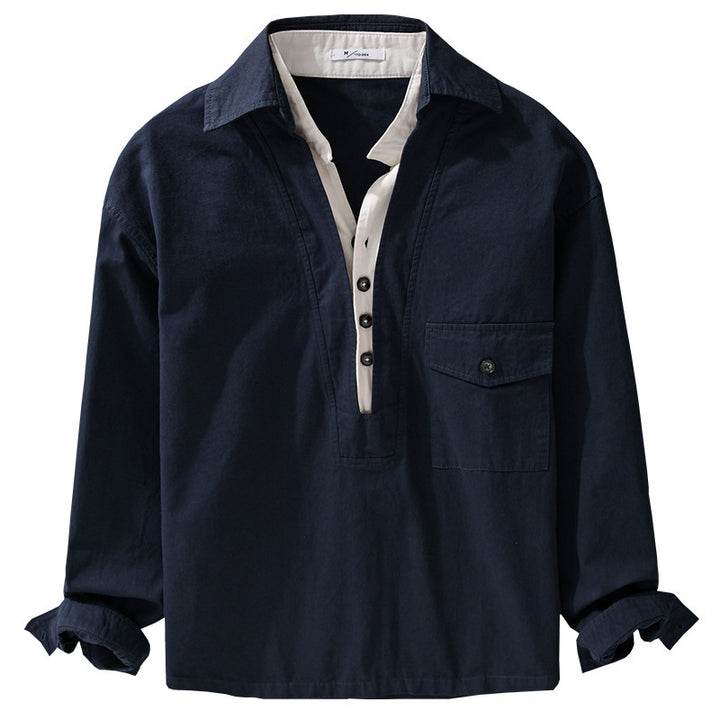 Herren Overshirt-Hemd mit halber Knopfleiste und aufgesetzter Brusttasche Echoarchiv