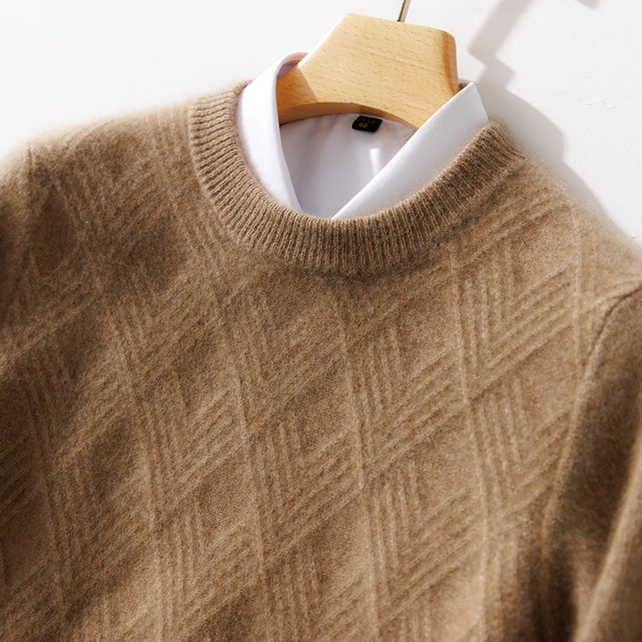 Herren Kurzrollkragenpullover aus Merino‑Mix mit diagonaler Rautenstruktur Echoarchiv