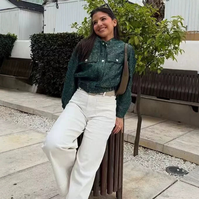 Damen Kurzjacke im Oversize-Boxy-Schnitt mit strukturierter Metallic-Optik Echoarchiv