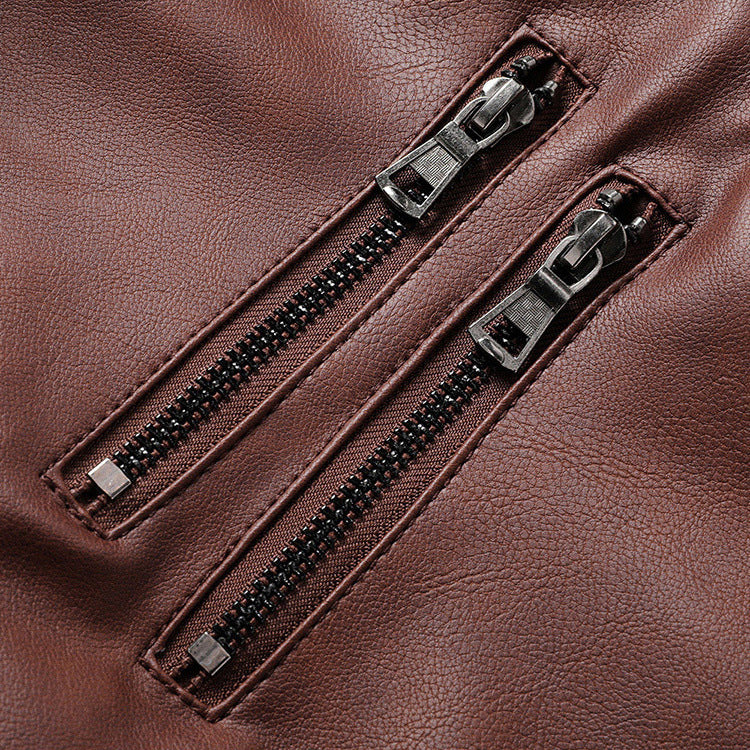 Herren Modische Lederjacke mit abnehmbarer Kapuze – Valtoré