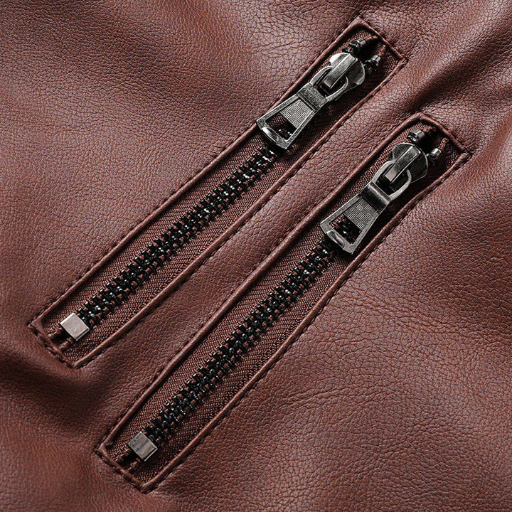 Herren Modische Lederjacke mit abnehmbarer Kapuze – Valtoré