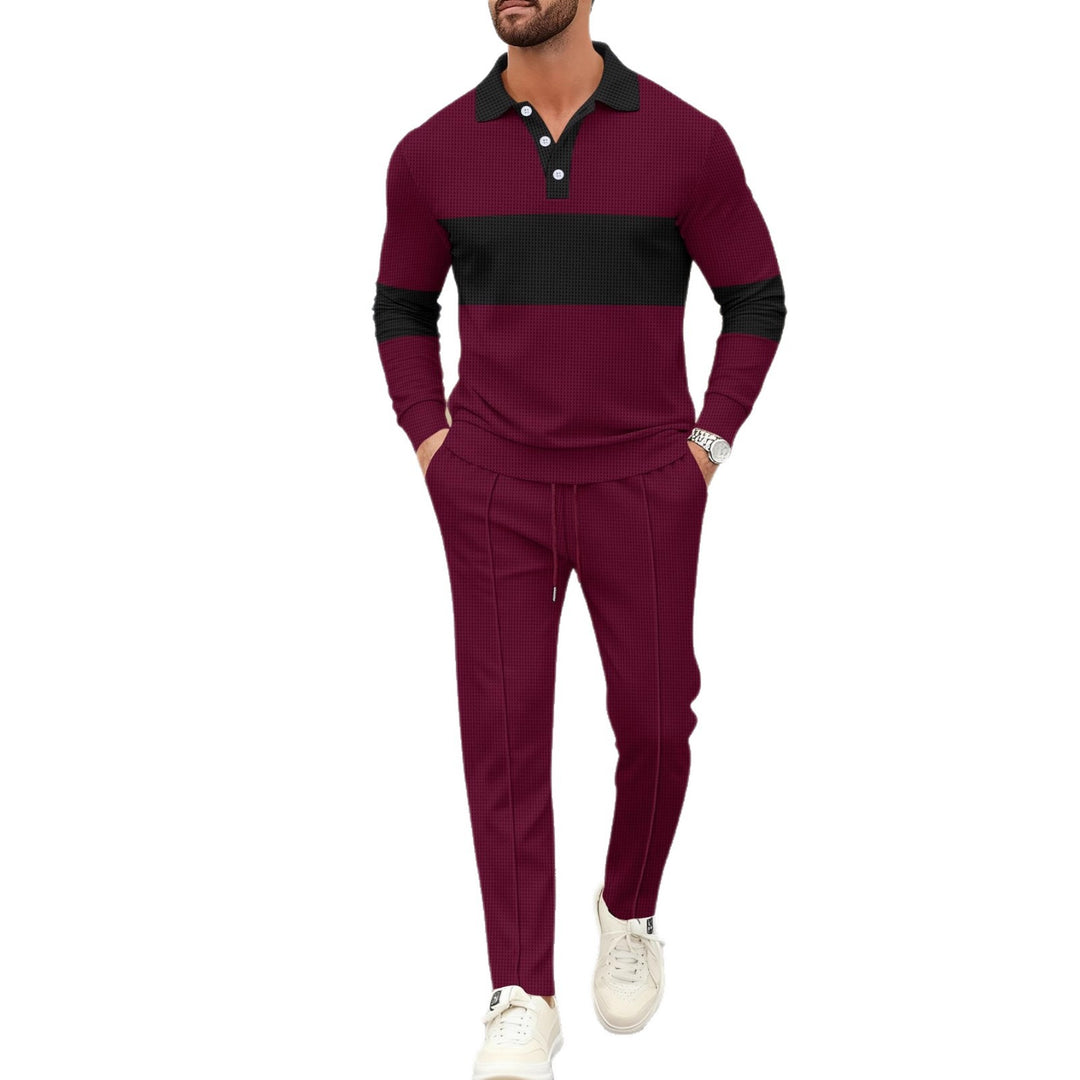 Herren modisches Langarm-Polohemd mit strukturiertem Design und bequemen Jogginghosen Echoarchiv