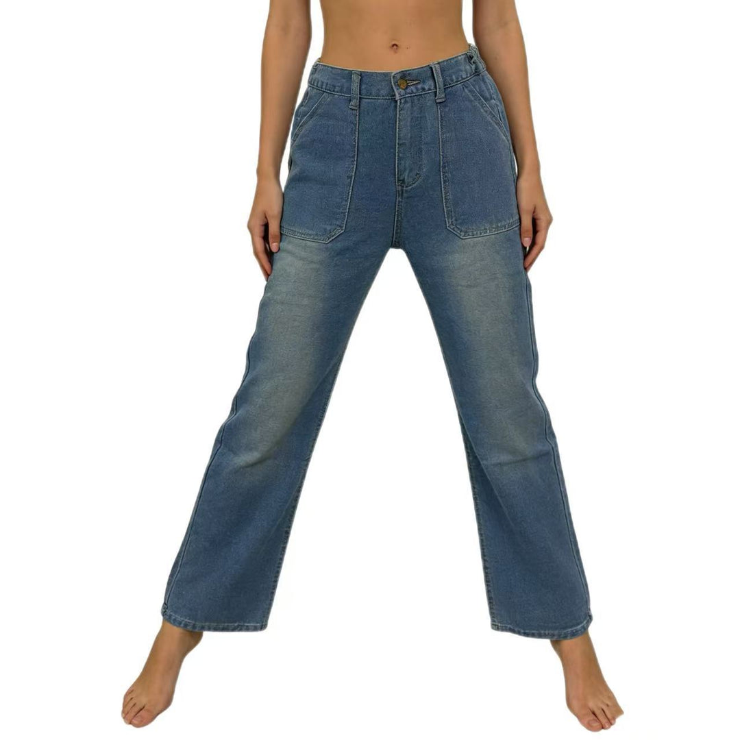 Damen nan hochgeschnittene Relaxed-Jeans mit geradem Bein und aufgesetzten Fronttaschen Echo Archiv