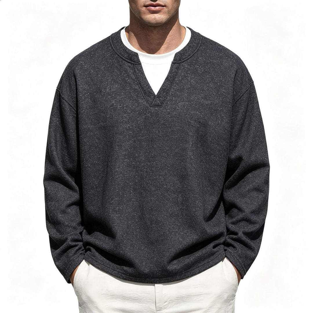Herren Oversize Sweatshirt mit V-Ausschnitt und melierter Struktur Echo Archiv