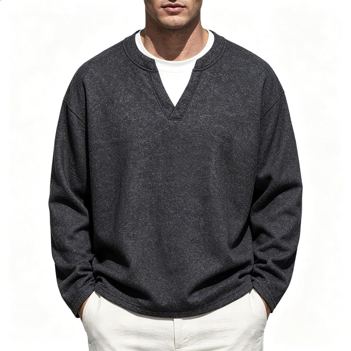 Herren Oversize Sweatshirt mit V-Ausschnitt und melierter Struktur Echo Archiv
