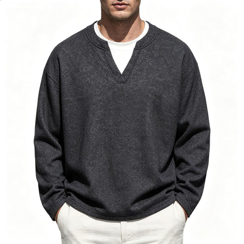 Herren Oversize Sweatshirt mit V-Ausschnitt und melierter Struktur Echo Archiv