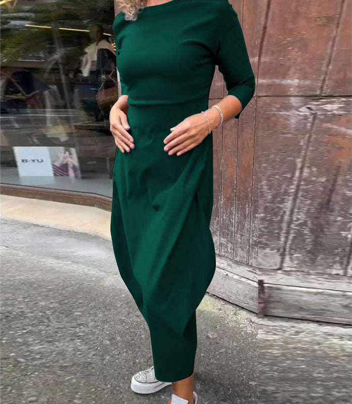 Frauen Einfach Midi Kleid mit Bootsausschnitt, Taillierte Passform und Tulpenrock-Detail Echoarchiv