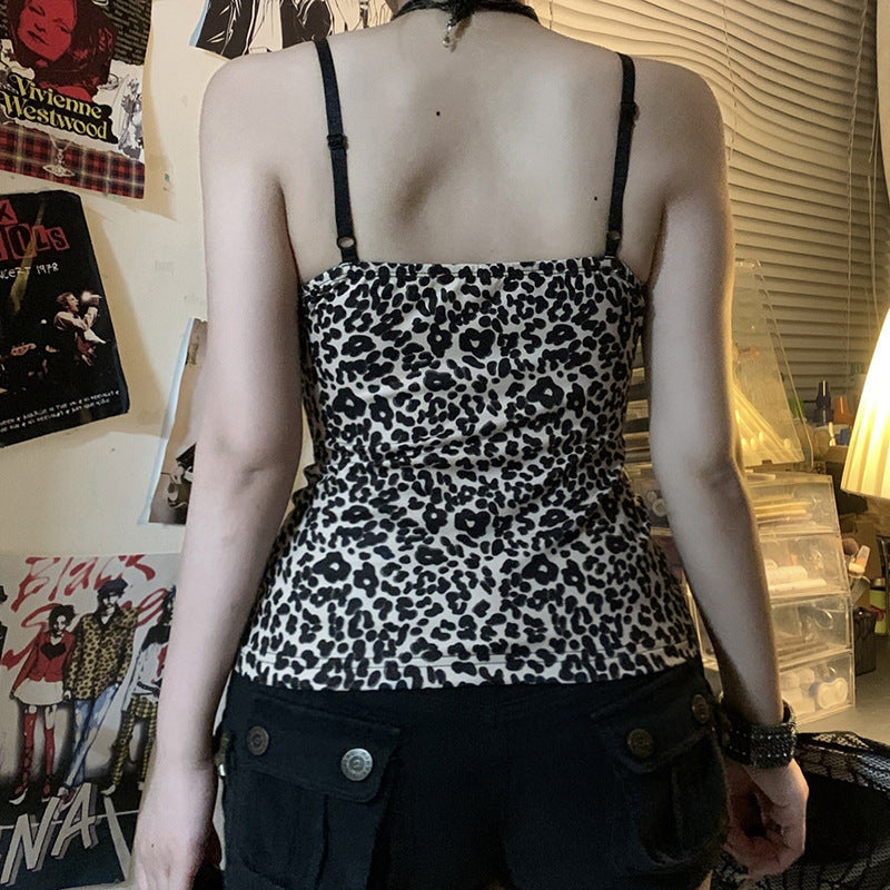 Damen Spaghetti-Trägertop mit elegantem Spitzenbesatz und modernem Leopardenmuster Echo Archiv