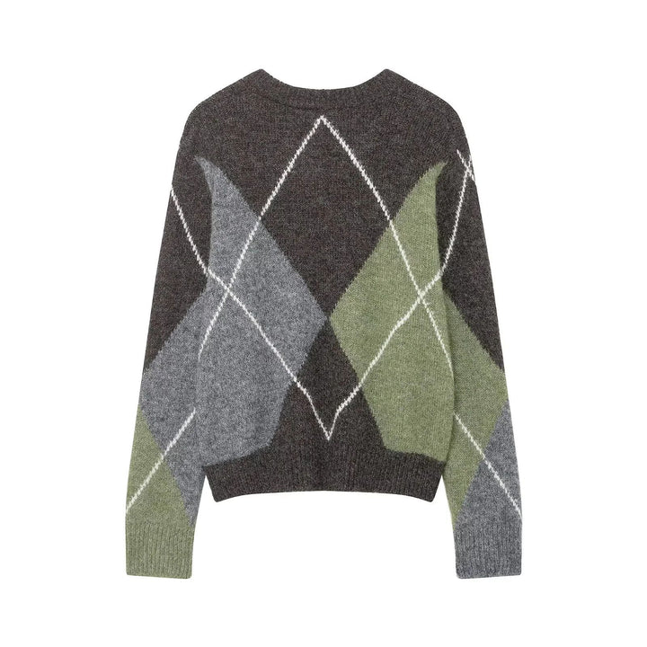 Damen nan großkaro Strickpullover mit Rundhals, oversized Passform und geripptem Saum Echo Archiv
